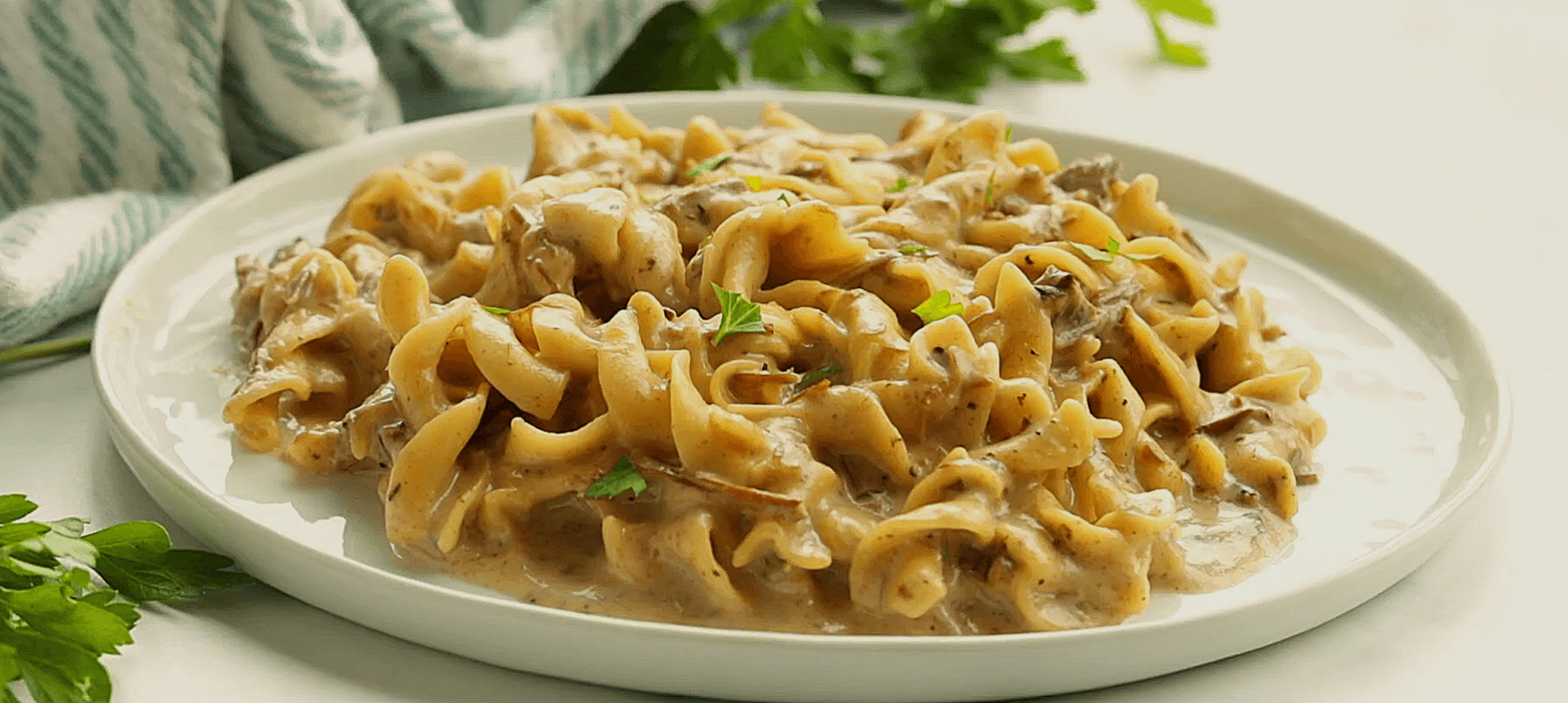 A hearty plate of Crock Pot Beef Noodles with tender beef, creamy sauce, and perfectly cooked noodles.
