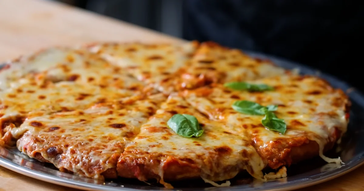 Delicious Chicken Parm Pizza with crispy chicken, melted mozzarella cheese, and marinara sauce on a golden pizza crust.
