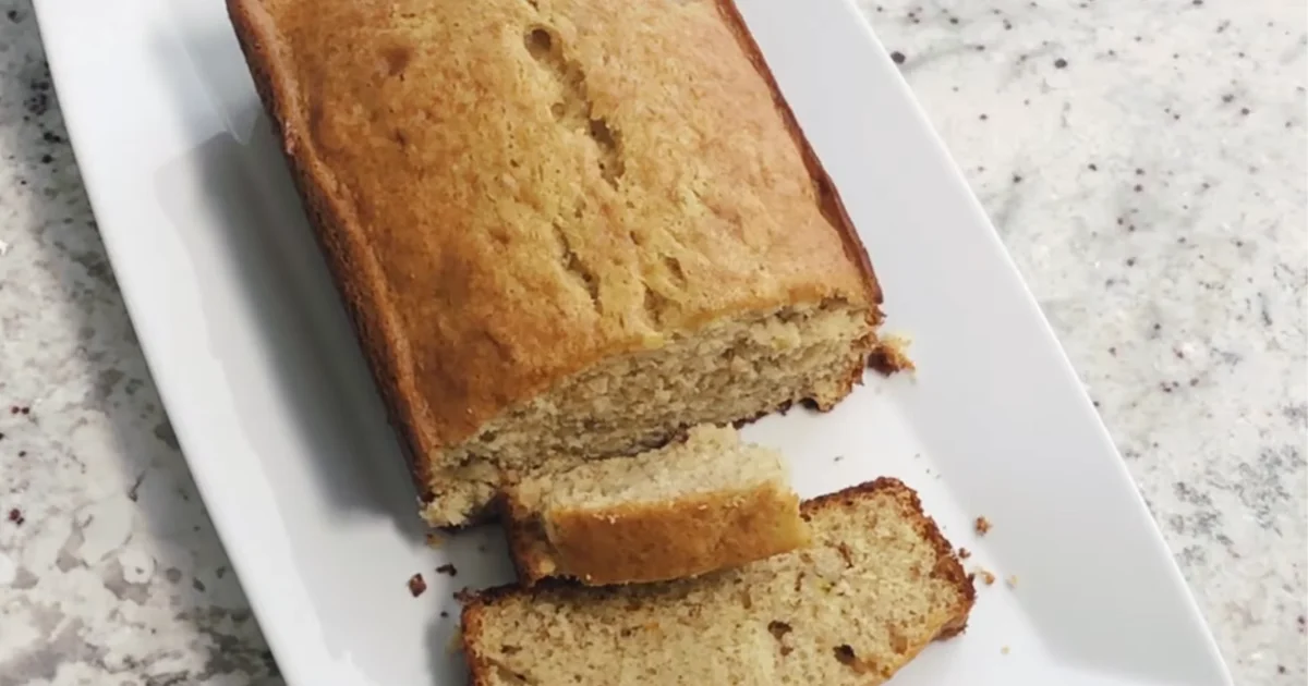 Moist and delicious Cake Mix Banana Bread fresh out of the oven.